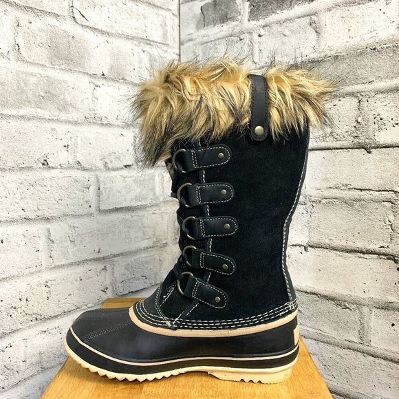 Sorel Joan of Arctic Waterproof Black Suede Faux Fur Trim Winter Snow Boots - Picture 1 of 10